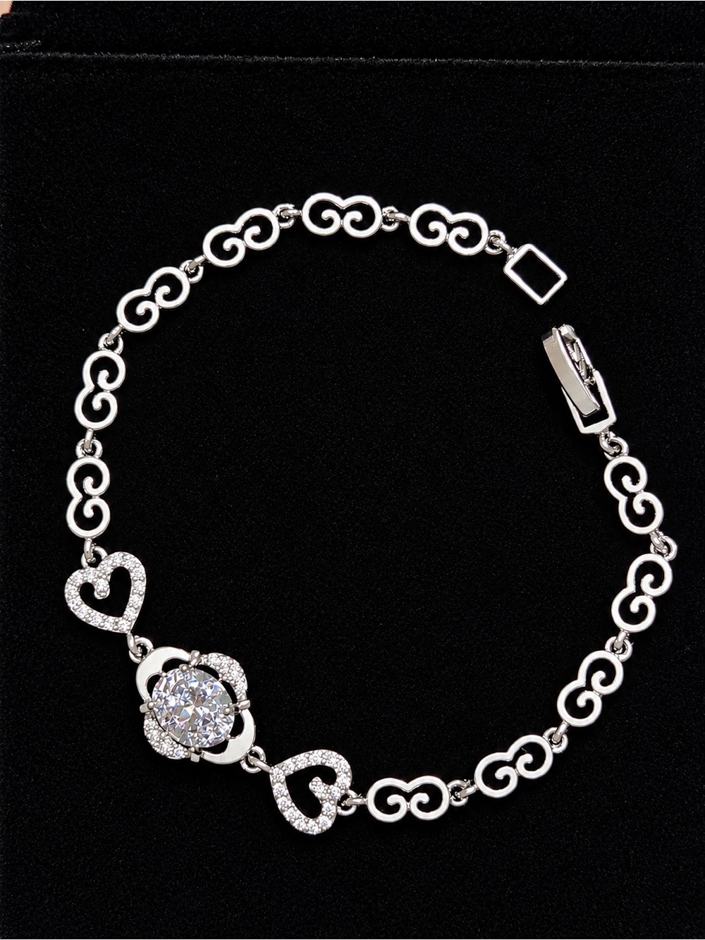 White Gold Plated Heart & Halo CZ Bracelet